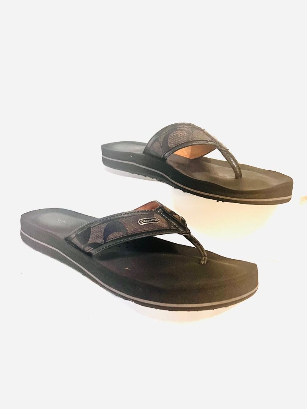 Coach Java Women's Flip Flop Toe Sandals-Size 9B-Black/Tan Signature Logo-Comfy